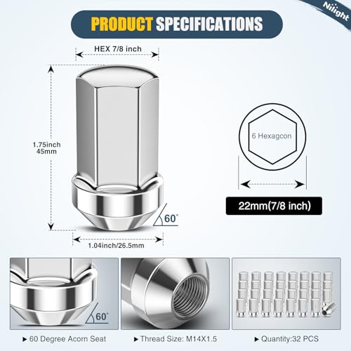 Nilight 32PCS M14x1.5 Lug Nuts Compatible with 2012+ RAM 2500 3500 - color: Silver, size: 32PCS Chevy Silverado/GMC Sierra 2500 3500 2008+