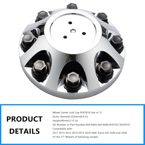 Wheel Center Hub Cap 9597819 (Set of 1), 8 7/8 Inch Diameter Center Cover Hubcap Compatible with Chevrolet Silverado 2500 3500 SRW GMC Sierra 2500 3500 11-26, Suburban 3500HD 16-19 - color: Set of 1, size: 9597819