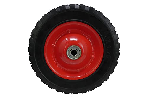 Shepherd Hardware 8" Semi-Pneumatic Replacement Wheel – Diamond Tread Rubber Tire with Steel Ball-Bearing Hub & 1/2" Bore – Flat-Free Wheel for Lawn Carts, Wagons, Hand Trucks & Equipment - color: Red, size: 8-inch, style: 8-Inch White Hub, Diamond Tread