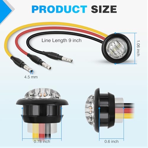 Nilight 3/4 Inch Dual Color Marker Light Amber Turn Red Clearance Lights - color: Amber Red 10Pcs