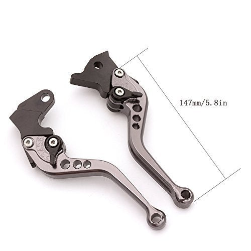 FXCNC Short Adjustable Brake Clutch Levers for YZ80 87-96,TW200 01-16,YZ125 85-88, TT225 86-87,XT225 95-07,TTR250 02-05,YZ250 85-88,TT350 86-87,YZ490 85-90,TT600 85-86,XT600 84-89 - color: Gray Lever with Black Adjuster