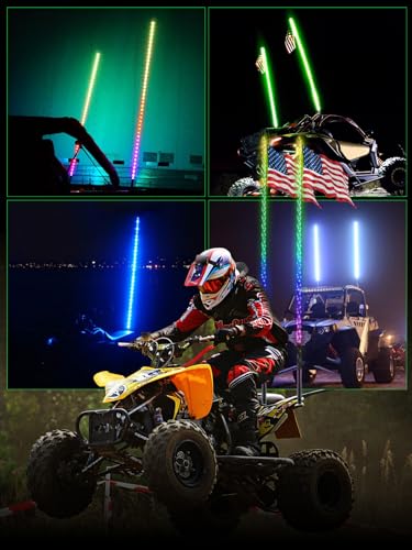 2 Pack 4FT Whip Lights with Spring Base, LED Whip Light with App & Remote Control, Spiral RGB Chasing Lighted Whips with Rocker Switch, Music Whip Light for UTV ATV - size: 4FT (2 Pack)