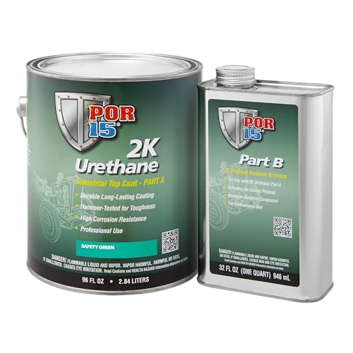 POR-15 2K Urethane - Safety Green - 128 FL OZ - Two Part Industrial Top Coat | Durable Long-Lasting Coating | Hammer Tough Finish - color: Safety Green, size: 128 Fl Oz (Pack of 1)