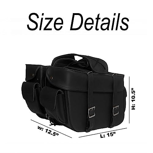 GARGOYLE BELLS Motorcycle Saddle Bags Studded PVC Motorcycle Luggage Bag For Softails Sportsters and Choppers Waterproof Tool Bags(14" x 12" x 10.5", No Stud-Style 2, Black PVC) - size: 14" x 12" x 10.5", style: Style 3