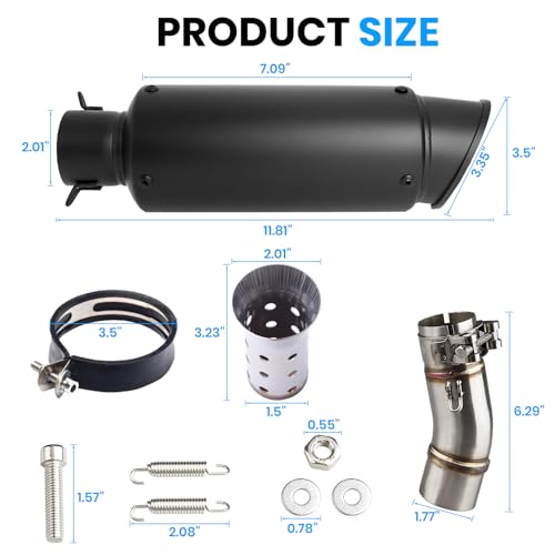 Exhaust Muffler Compatible with Kawasaki Ninja 400 Z400 2018 2019 2020 2021 2022 2023, 30cm Matte Black, with Adapter Connect Pipe, Slip On Motorcycle Exhaust