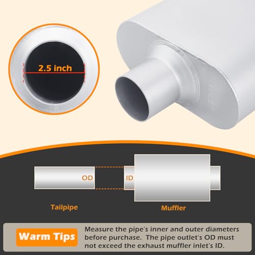 A-KARCK Single Chamber Muffler 2.5" Center Inlet 2.5" Center Outlet, 13" Overall Length Aluminized Steel Aggressive Sound Race Muffler (2 Pcs) - color: Silver, size: 2.5 Inch-2