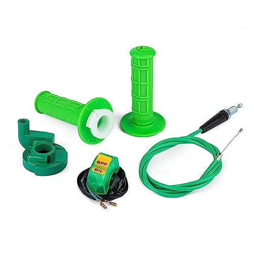 PUCKY New 7/8" 22mm Twist Throttle Accelerator Handle Grips and Cable Set with Kill On Off Switch for 50cc 110cc 150cc 250cc Mini Bike ATV Quad Pit Bike Dirtbike - color: Green