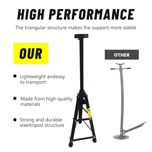 Underhoist Support Stand, 1300 lbs Capacity, 28-48 Inch Height Adjustment, Removable V-Shape & Round Tray for Auto Repair and Vehicle Maintenance