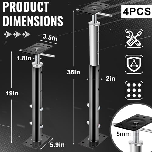 Yaocom 조절 가능한 잭 포스트 2개, 48.3~91.4cm(19~36인치) 높이 범위, 지하실 천장용 리프팅 장선 빔 브레이스용 지하실 바닥 하우스 스크류 잭, 중심점 적재 용량 4,999.9kg(11000파운드) (블랙) - color: 블랙., size: 19"-36"