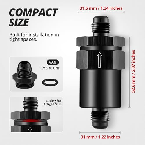 EVIL ENERGY 6AN Billet Inline Fuel Filter 30 Micron Aluminum Black for Car EFI & Carb Fuel Systems, Motorcycle and Boats - size: 6AN
