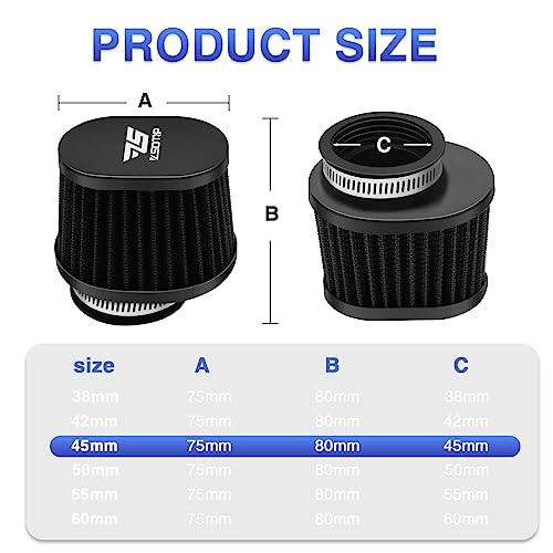 2PCS Motorcycle Air Filter Universal 45MM Replacement Engine Filter High Performance Air Filters Fit Motocross Carburetor Cleaner for Pit Bike Scooter Moped ATV (Black) - color: black, size: 2PCS(45MM)