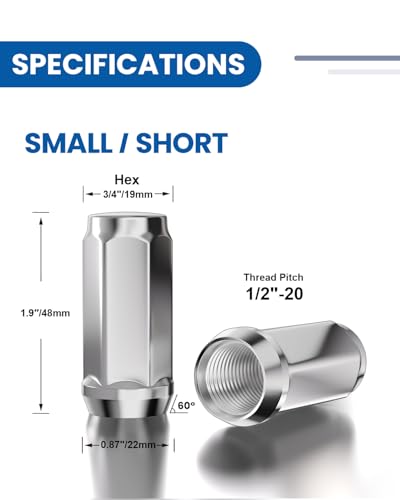 GAsupply 1/2-20 Lug Nuts 20pcs, Chrome 1.9" Long Tall 3/4" Hex, Cone Seat - color: Silver, size: 1/2"-20, style: 20pcs - 1.9" Tall