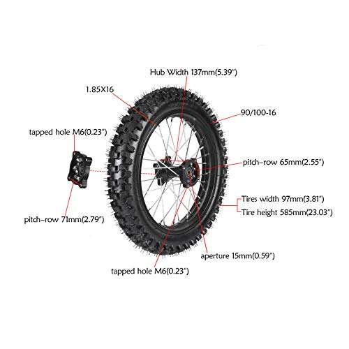 TDPRO Rear 90/100-16 Wheel Tire and 1.85 x 16 Rim Inner Tube with 15mm Bearing Assembly for Pit Pro Trail Dirt Bike - size: Rear 16in