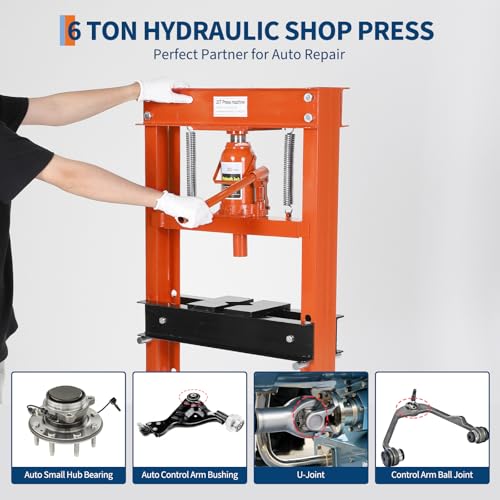 20T Hydraulic Shop Press, H-Frame with Adjustable Height, Pneumatic Benchtop Hydraulic Shop Press with 2 Press Plates, for Garage, Workshop, Orange