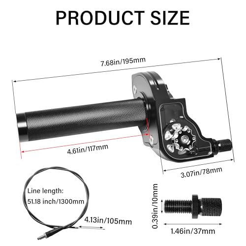 Universal CNC Quick Twist Throttle Kit with Cable for 7/8" Bars - Fits CRF50 70 110 125 230 250, KLX, XR, Pit & Dirt Bike, ATV, Mini Bike (CT200U) (Style - A, Black) - color: Black, style: Style - A