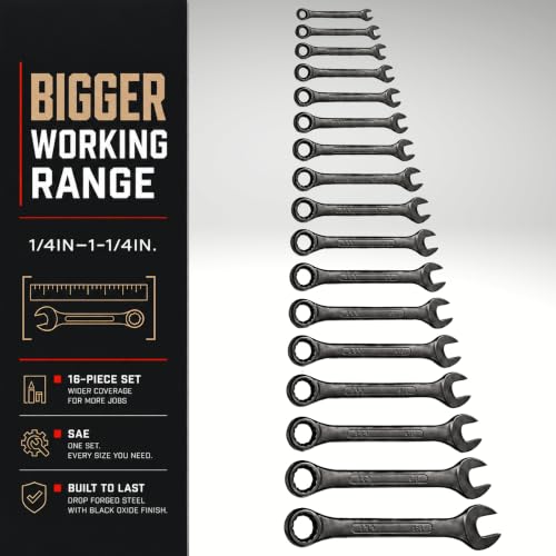 ABN Standard Wrenches Set - 16 Piece SAE Combination Wrench Set 1/4in to 1-1/4in SAE Wrench Set with Roll Up Pouch - size: SAE