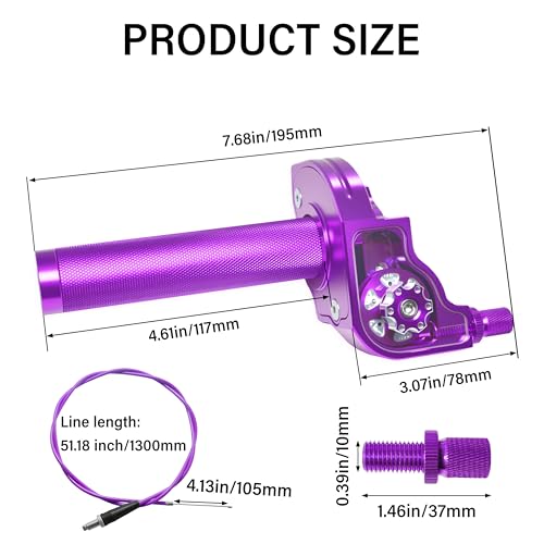 Universal CNC Quick Twist Throttle Kit with Cable for 7/8" Bars - Fits CRF50 70 110 125 230 250, KLX, XR, Pit & Dirt Bike, ATV, Mini Bike (CT200U) (Style - A, Purple) - color: Purple, style: Style - A