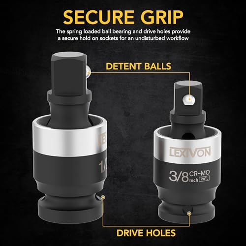 LEXIVON Impact Universal Joint - Patented SLIM Design | 3-Piece 1/2", 3/8", and 1/4" Socket Swivel Set | Chrome-Molybdenum Steel Full Impact Grade (LX-113-S) - style: SLIM-Design