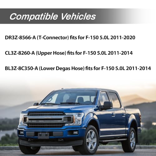 Upper Radiator Hose Y-Connector Lower Degaus Fit for Ford F150 5.0L 2011 2012 2013 2014 2015 2016 2017 2018 2019 2020 Replaces # DR3Z-8566-A CL3Z 8260-A BL3Z 8C350-A - size: Complete Kit (3 pieces)