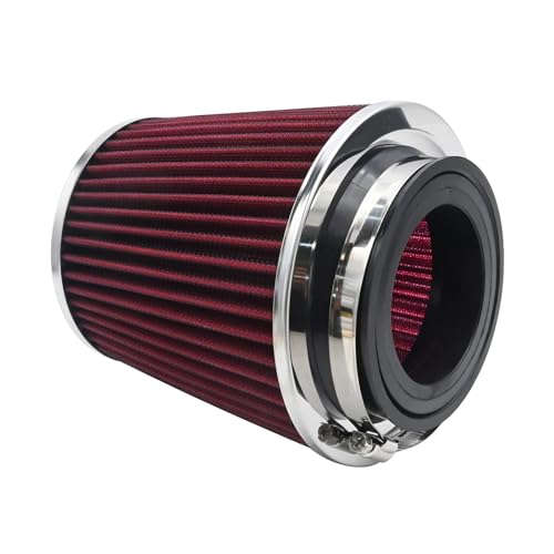 Anxingo Universal Clamp-On Air Filter for 3/3.5/4 inch High Performance Replacement Air Filter, Washable and Reusable Cone Cold Air Intake,Clamp-On Car High Flow Dry Air Kit (Red)