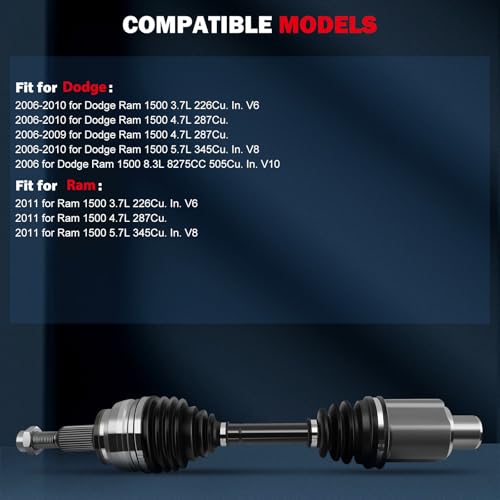 CCIYU Front CV Axle Shaft Assembly for Dodge for Ram 1500 2006-2010 for Ram - size: 16-1794