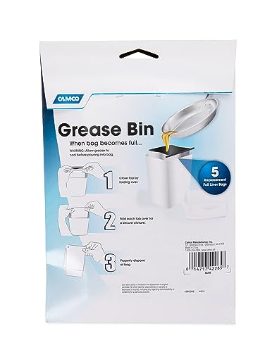 Camco Replacement Grease Storage Bags - Easily Contain and Dispose Used Cooking Grease, Foil Lined Bags Seal in Odor, Prevent Drain Clogs - 5 Pack (42285), White - style: Replacement Grease Storage Bags - 5 Pack