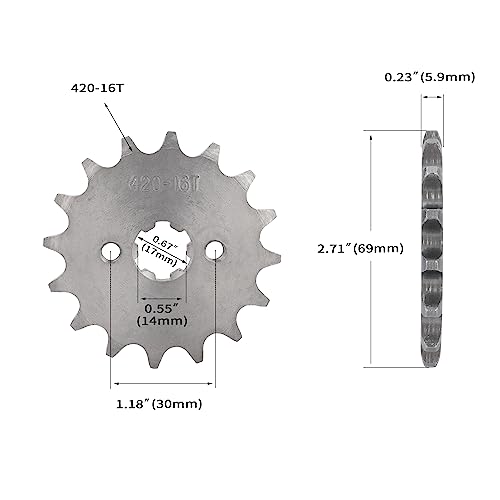 420 16T Front Sprocket, 17MM Motorcycle Sprocket for Baja DR50 DR70 DR90 SDG SSR 50cc 70cc 110cc 125cc 140cc 160cc TaoTao Roketa Coolster Sunl Lifan Chinese ATV Quad Dirt Bike