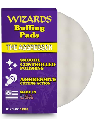 Wizards Aggressor Buffing Pad - Aggressive Cutting, Velcro Backed 8 x 1.75 - color: White