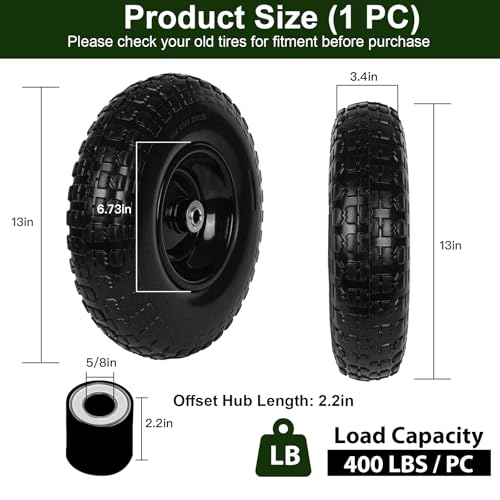 Taifa 1 PC 13 Inch Rubber Solid Flat Free Replacement Tires and Wheels 4.00-6 with 5/8'' Axle Bore Hole, Air Less Wheel for Wheelbarrow/Wagon/Hand Truck/Trolley/Garden Scooter etc. - color: 13x400-6PU-bigF-1pack