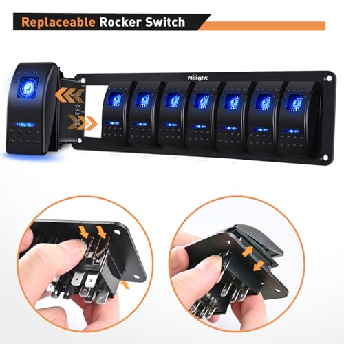Nilight 8 Gang Rocker Switch Panel SPST On Off 5PIN Electrical Toggle Blue - color: Blue, size: 8 Gang