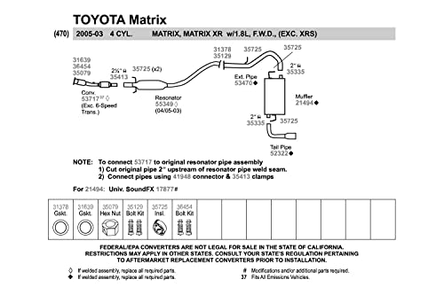 Walker 55349 Direct Fit Exhaust Resonator and Pipe Assembly 2.125" Inlet (ID) for Toyota Corolla