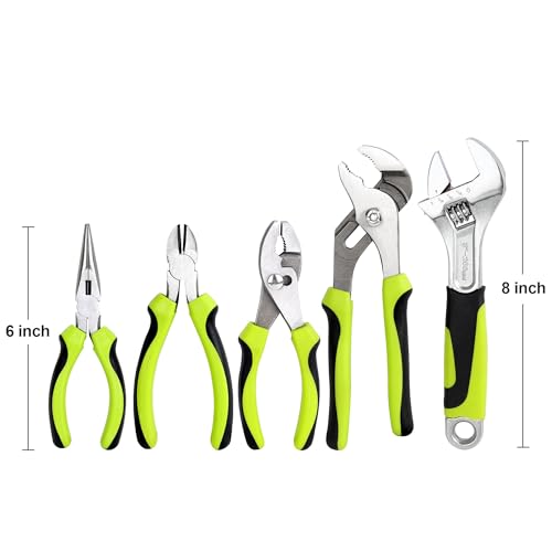 FASTPRO 5-Piece Pliers and Wrench Set with Storage Bag,Green - color: Green