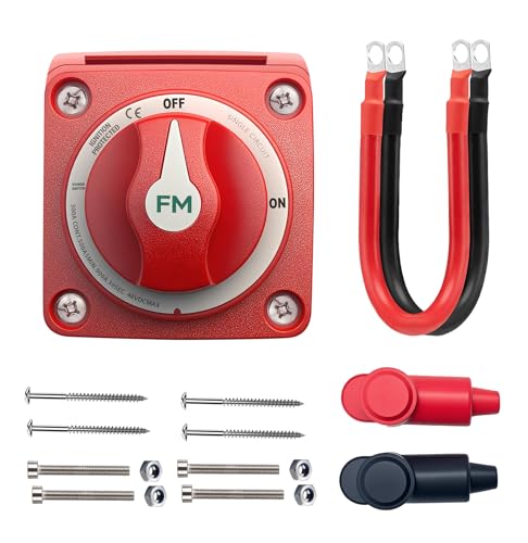 300A Waterproof Battery Disconnect Switch 12V-48V, On/Off Kill Switch for Marine, RV, Car, Boat, Truck, ATV, UTV, Ignition Protected with Cable - color: 300A ON/OFF Single Circuit with Cable