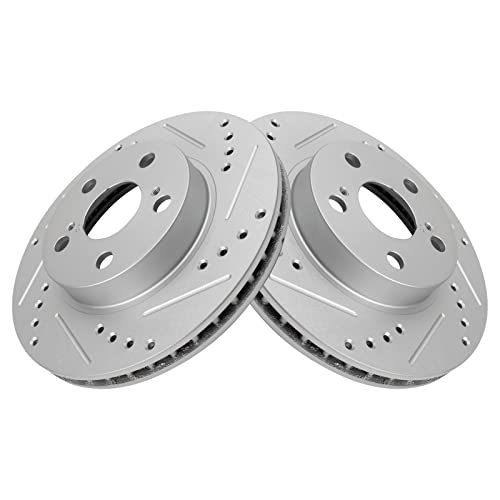 TRQ Performance Front Brake Rotor Set G Coated Drilled and Slotted Vented - style: BRA14462