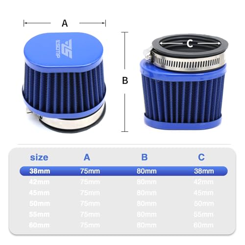 2PCS Motorcycle Air Filter Universal 38MM Replacement Engine Filter High Performance Air Filters Fit Motocross Carburetor Cleaner for Pit Bike Scooter Moped ATV (Blue 38MM) - color: blue, size: 2PCS(38MM)