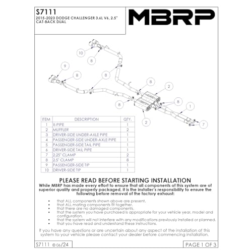 MBRP 15-21 Dodge Challenger 3.6L Aluminized Catback Exhaust