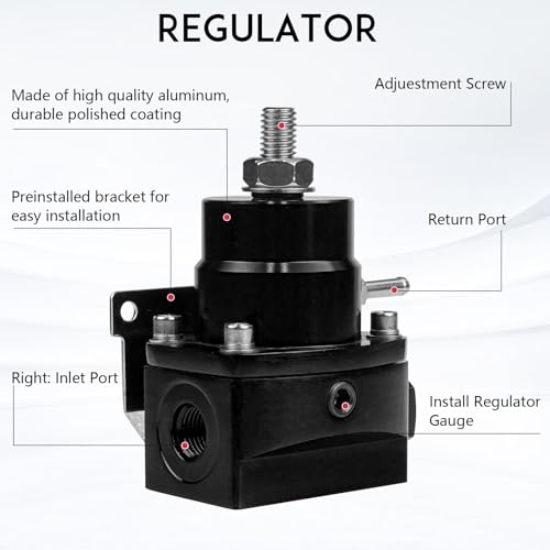Fuel Pressure Regulator AN6 Feed & AN6 Return Line 0-160 PSI Fuel Pressure Gauge Set Black - color: black