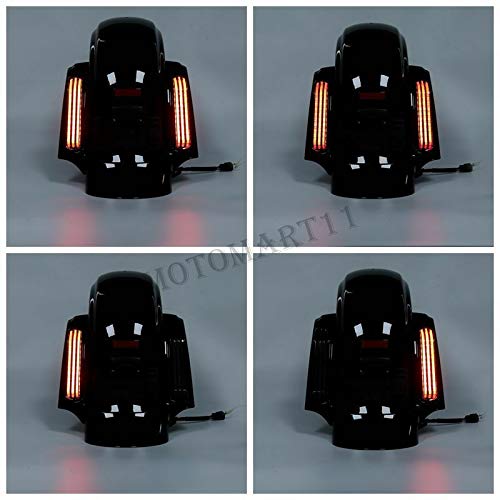 TCT-MOTORPARTS 5" Stretched Saddlebags & Rear Fender Fit for Harley Touring 2014-2024 Road King CVO Street Electra Ultra-Classic Vivid Black - color: Smoked Led Fender+Saddlebag w/ Soild Lids, size: Fit for 2014-Later Touring Models