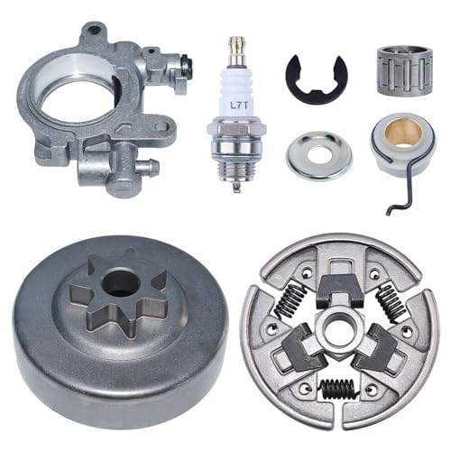 3/8" 7T Sprocket Clutch Drum Oil Pump Kit for Stihl MS290 MS310 MS390 Chainsaw, Clutch Drum with Oil Pump Worm Gear Spark Plug Replacement Parts 1125 160 2002, 1125 640 2000, 1127 160 2051