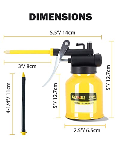 DOWELL Oil Can Pump Oiler 6.8oz 200ml, Oil Squirt Can Metal, Yellow - size: 6.8 oz