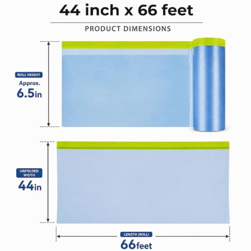 Tavira Pre - Taped Masking Film for Painting, 44 inch x 66 feet x 2 Rolls - size: 44 Inch x 66 Feet