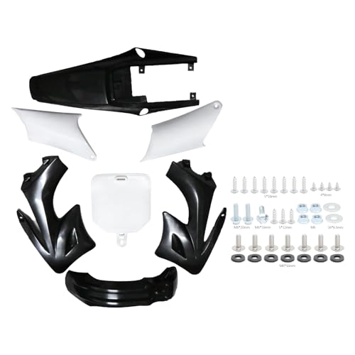 Complete 7-Piece Plastic Body Fairing Kit for Apollo Orion 110cc 125cc 150cc 200cc Pit Dirt Bike – Front Fender, Rear Fender, Side Panels, Tank Shrouds, Number Plate, Red (Black, 1, 1) - color: Black