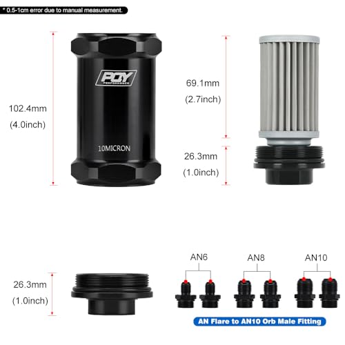 AN6 AN8 AN10 Inline Fuel Filter E85 Ethanol with 10 Micron Stainless Steel Element Black - size: AN6 AN8 AN10 - 10 Micron