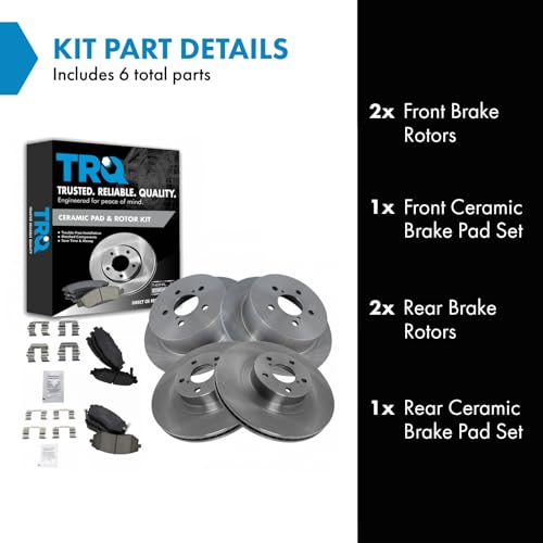 TRQ Front and Rear Brake Pad and Rotor Set Ceramic Vented Solid Rotors - style: BKA11742