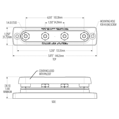 Blue Sea Systems 2303 BUSBAR 150 AMP 4X1/4-20 - style: 150A - 4 Stud, no Cover