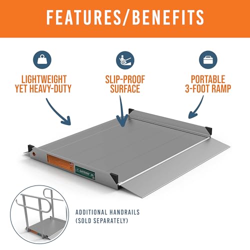 EZ-ACCESS - Portable Wheelchair Ramp and Aluminum Ramp with Handrails - Heavy Duty Mobility Device, Handicap Ramp with Solid Surface for Steps and Handrails for Transport and Storage - 3G 3-Foot - size: 36 Inch (Pack of 1), style: Ramp Only