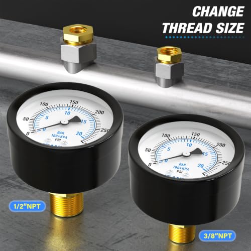 MEANLIN MEASURE 0~300Psi Well Pump Pressure Gauge, Center Back Mount - color: 1/4"NPT Back Mount, size: 0-300Psi
