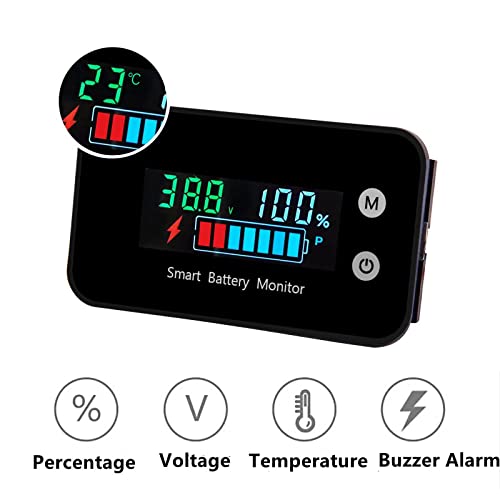 7-100V Battery Monitor, Color LCD with Temp &Buzzer Alarm - color: Black