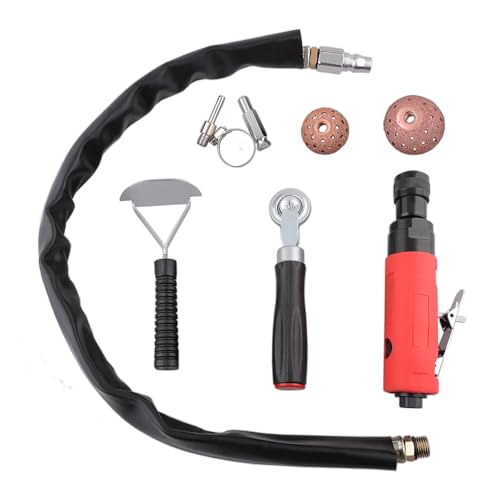 Pneumatic Tire Repair Tools kit, Tire Polish Patch kit Heavy Duty, Tire Buffing Wheel Tool w Tire Inner Liner Scraper Roller, 2500rpm Low Speed Air Tire Buffer, Tungsten Steel Grinding Head (Red-9P)