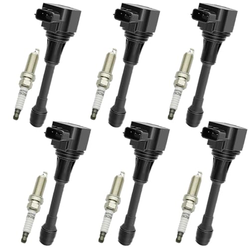 UF550 Ignition Coil Pack & Spark Plugs Compatible with Nissan 350Z Altima Maxima Murano 2019-09 Pathfinder/Infiniti EX35 FX35 G25 G35 JX35 M35 Q50 Q70 QX60 3.5L V6 Replace# C1670 GN10224 22448-JA10C - size: UF550